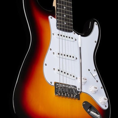 Guitarra elétrica sunburst sobre fundo preto