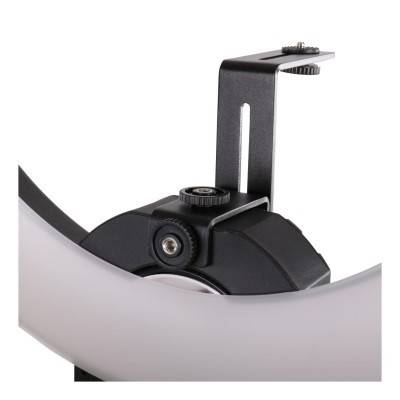 anel de luz LED com suporte preto e difusor branco