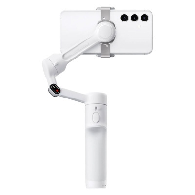 Gimbal branco com telemóvel branco montado