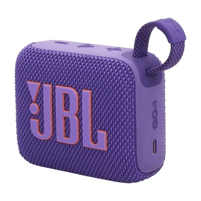 Coluna portátil Bluetooth JBL roxa com textura em malha e alça para transporte