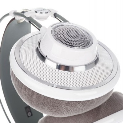 Auriculares sobre a orelha brancos com almofadas cinza de veludo