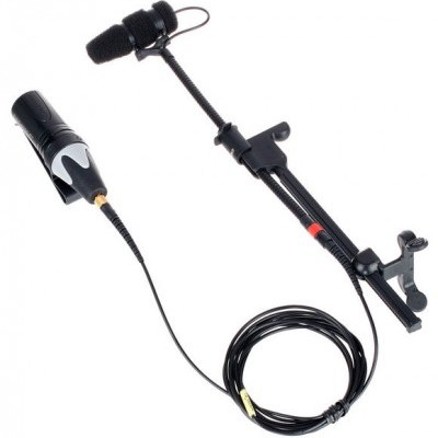 Microfone de lapela preto com suporte e cabo