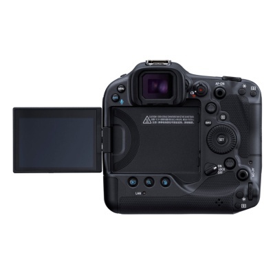 Câmara fotográfica digital preta com ecrã LCD articulado e vários botões de controlo