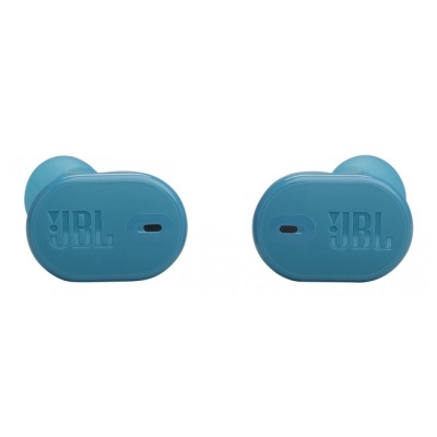 Auriculares sem fios JBL azuis com logótipo em relevo