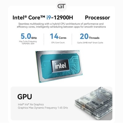 Processador Intel Core i9-12900H com características técnicas e imagens do chip