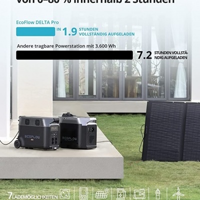 Estações portáteis de energia EcoFlow DELTA Pro com painel solar exterior