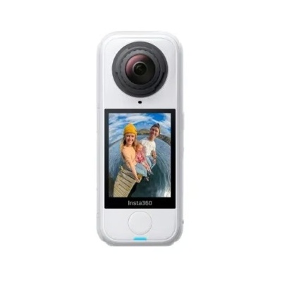 Câmara Insta360 branca com ecrã a cores e lente grande angular