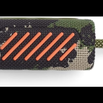 Produto portátil camuflado retangular com detalhes laranja