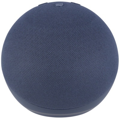 Coluna inteligente esférica azul escuro em tecido sobre fundo branco