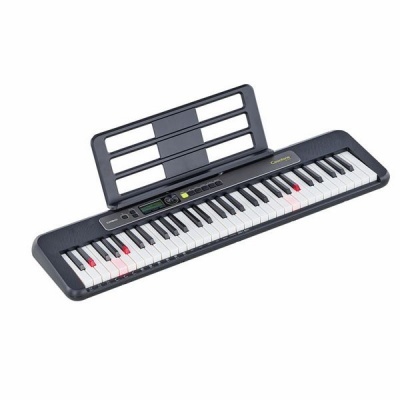 Teclado musical eletrônico preto e branco com 54 teclas e suporte para partituras