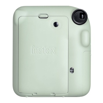 Câmara instantânea verde claro Instax com lente e botão preto