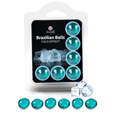 Conjunto de bolas azuis translúcidas em embalagem com texto Brazilian Balls COLD EFFECT