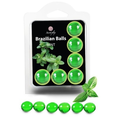 Embalagem transparente com bolas verdes e texto Brazilian Balls MINT