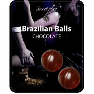 Imagem promocional de bolas de chocolate Brazilian Balls com texto e fundo escuro