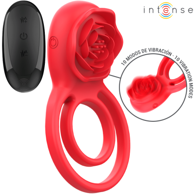 Anel duplo vermelho em silicone com forma de flor e controlo remoto preto