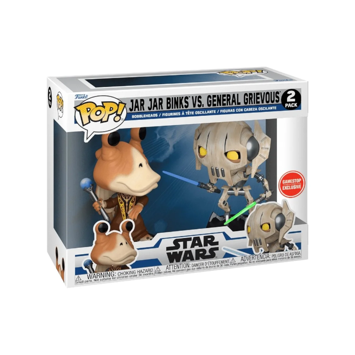 Funko Pop! Jar Jar Binks vs. General Grievous, conjunto de duas figuras em embalagem