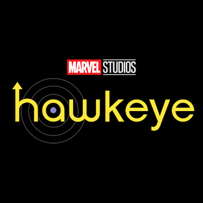 Logótipo Marvel Studios com título Hawkeye amarelo e alvo cinzento