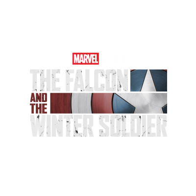 Logotipo da série THE FALCON AND THE WINTER SOLDIER com cores do escudo do Capitão América em fundo preto