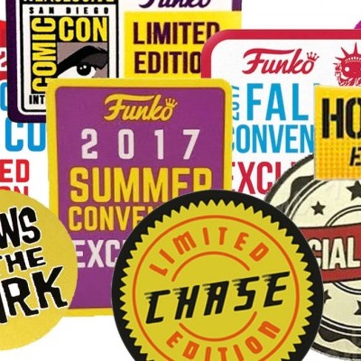 Adesivos Funko coloridos com várias inscrições de edições limitadas
