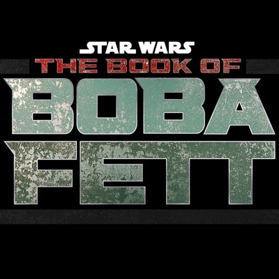 Texto 'STAR WARS THE BOOK OF BOBA FETT' em relevo sobre fundo preto