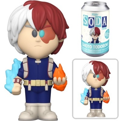 Boneco Funko Soda Shoto Todoroki com chamas azul e laranja e lata branca