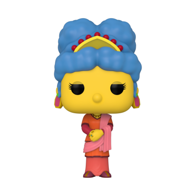 Figura Funko Pop com cabelo azul e vestido vermelho