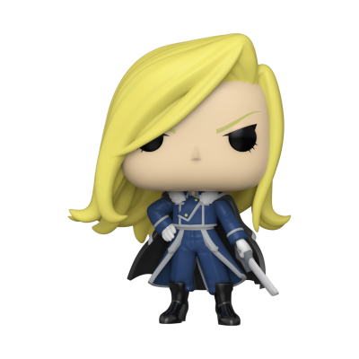 Figura Funko Pop loira com casaco azul e pistola