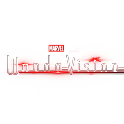 Logótipo da série WandaVision da Marvel Studios com texto vermelho e branco sobre fundo branco