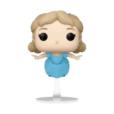 Figura Funko Pop de mulher com vestido azul e cabelo loiro numa base branca