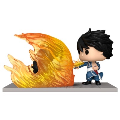 Figura Funko Pop de personagem com fogo grande em tons amarelo-laranja