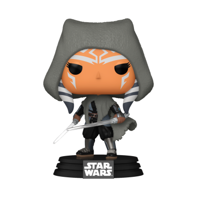 Figura Funko Pop Ahsoka Tano Star Wars com capa cinza e sabres de luz brancos