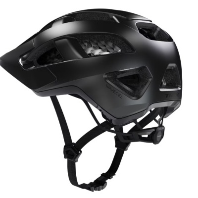 Capacete de bicicleta preto com textura celular interna e ajuste traseiro