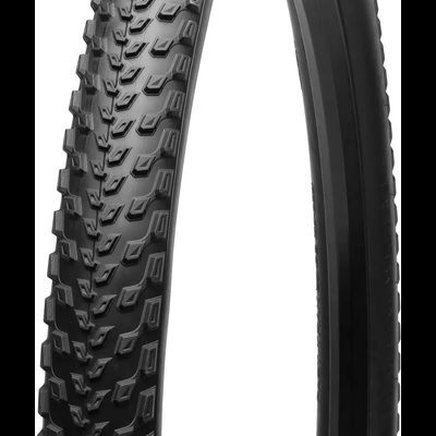 Pneu de bicicleta preto com padrão de piso irregular e inscrição Schwalbe vermelha.