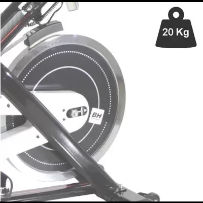 Bicicleta de exercício estática com roda de voleios preta e logo BH