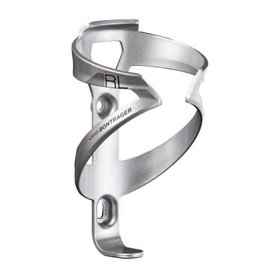 Suporte prateado para bidão de bicicleta com texto RL e BONTRAGER