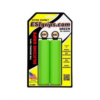 Embalagem amarela com pegas de silicone verde para bicicleta