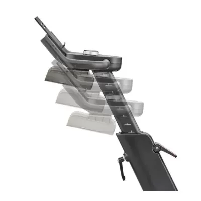 Suporte de bicicleta ajustável preto com marcações de níveis e alavanca