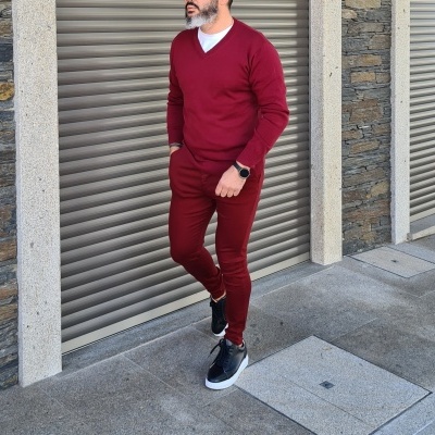 Camisola decote em bico ,bordo