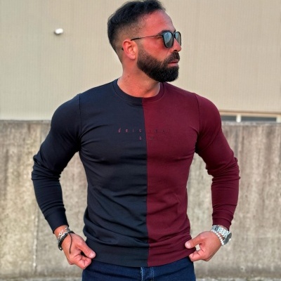 Camisola bordo e  azul