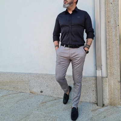 Calças de tecido cinza