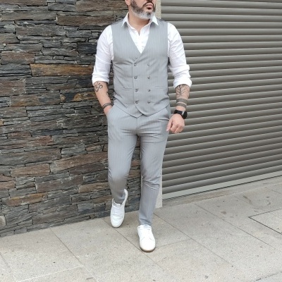 Calças slim fit , cinza riscas,RF:13