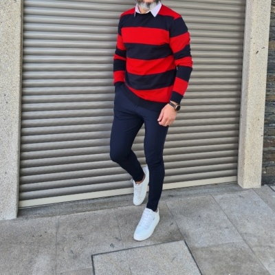 Camisola ricas vermelho, azul escuro