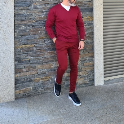 Camisola decote em bico ,bordo