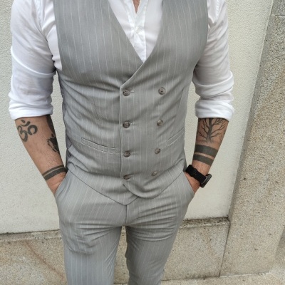 Calças slim fit , cinza riscas,RF:13