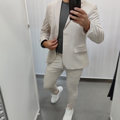 Fato slim fit bege rf 19