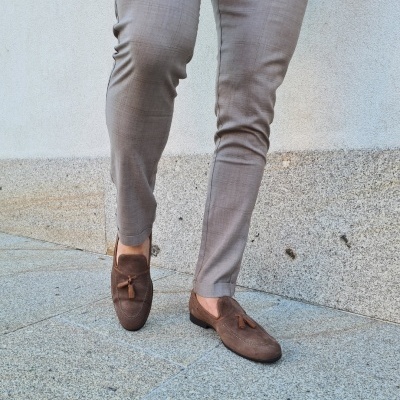 Calças de tecido bege