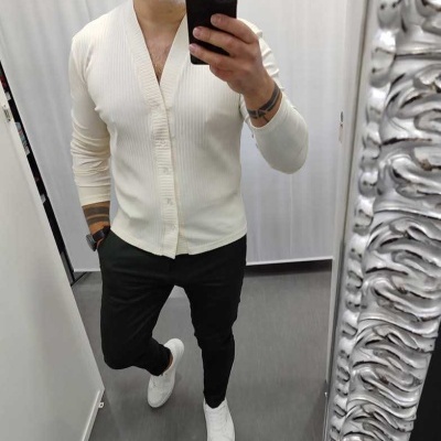 Camisa gola de robe, perola