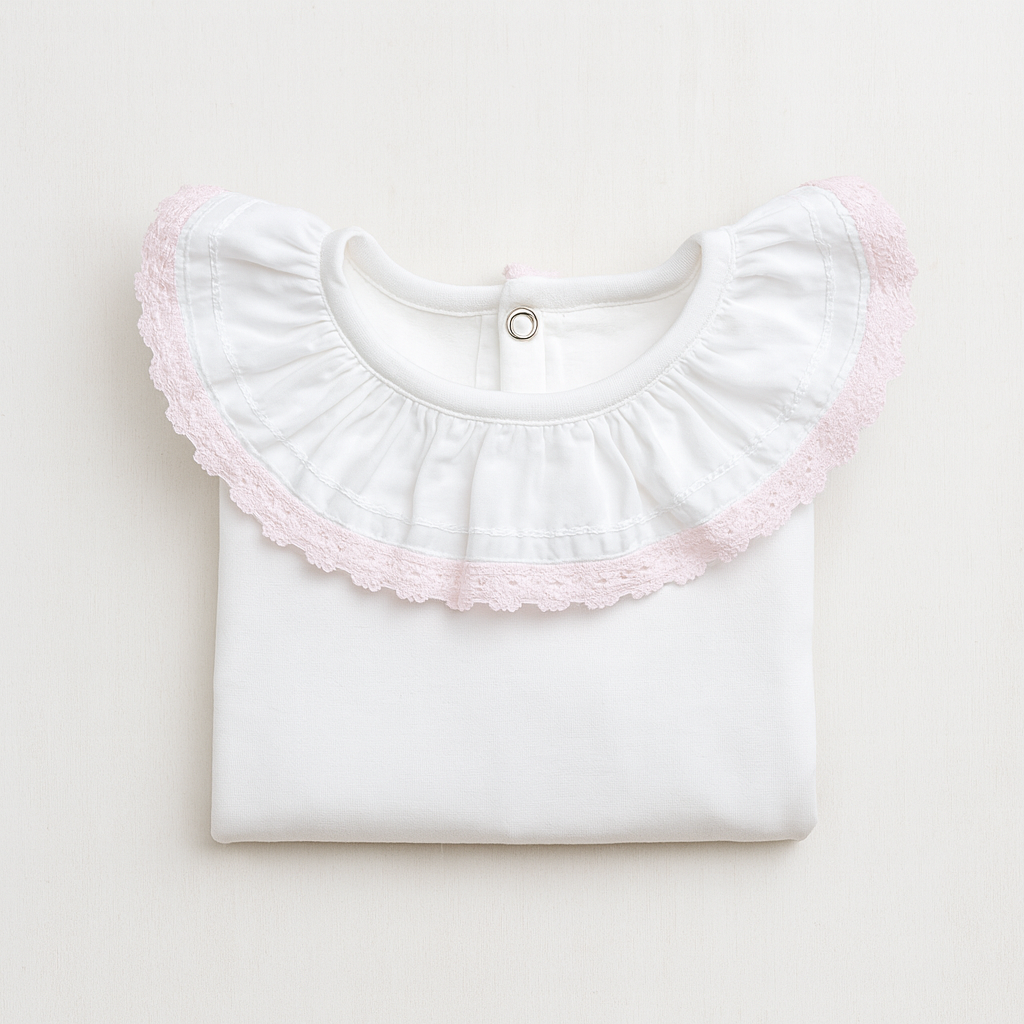 Camisola branca com gola gola azul clara dobrada sobre fundo branco