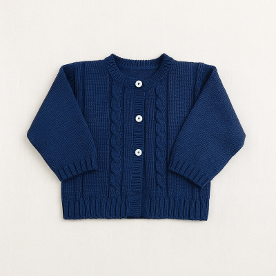 Casaco de malha azul escuro para bebé com botões brancos