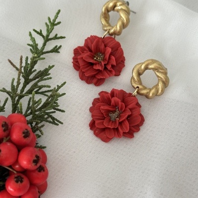 Brincos Pendentes - Flores vermelhas